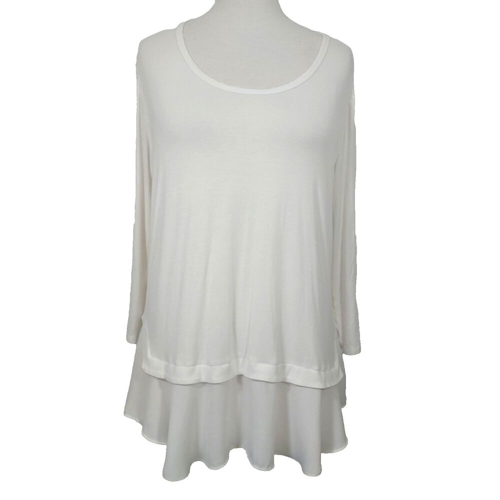 Casual Couture by Green Envelope Shirt Top Size XL White Flowy Layered Hem